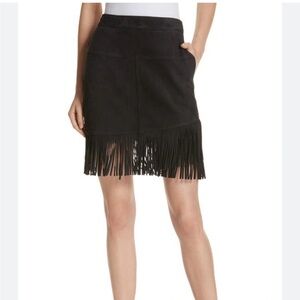 Frame Fringe Hem Leather Skirt